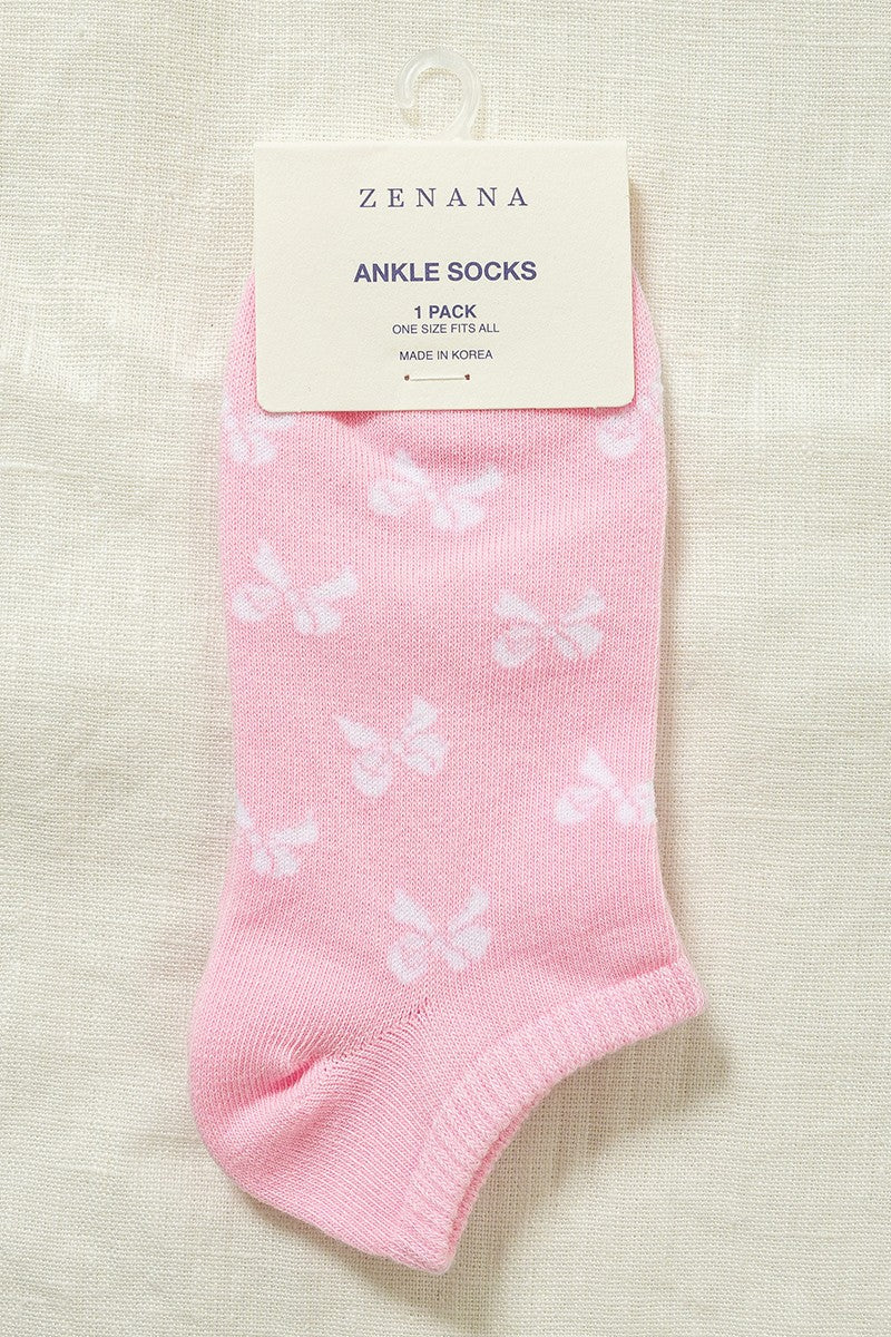 Bow Printed Ankle Sock