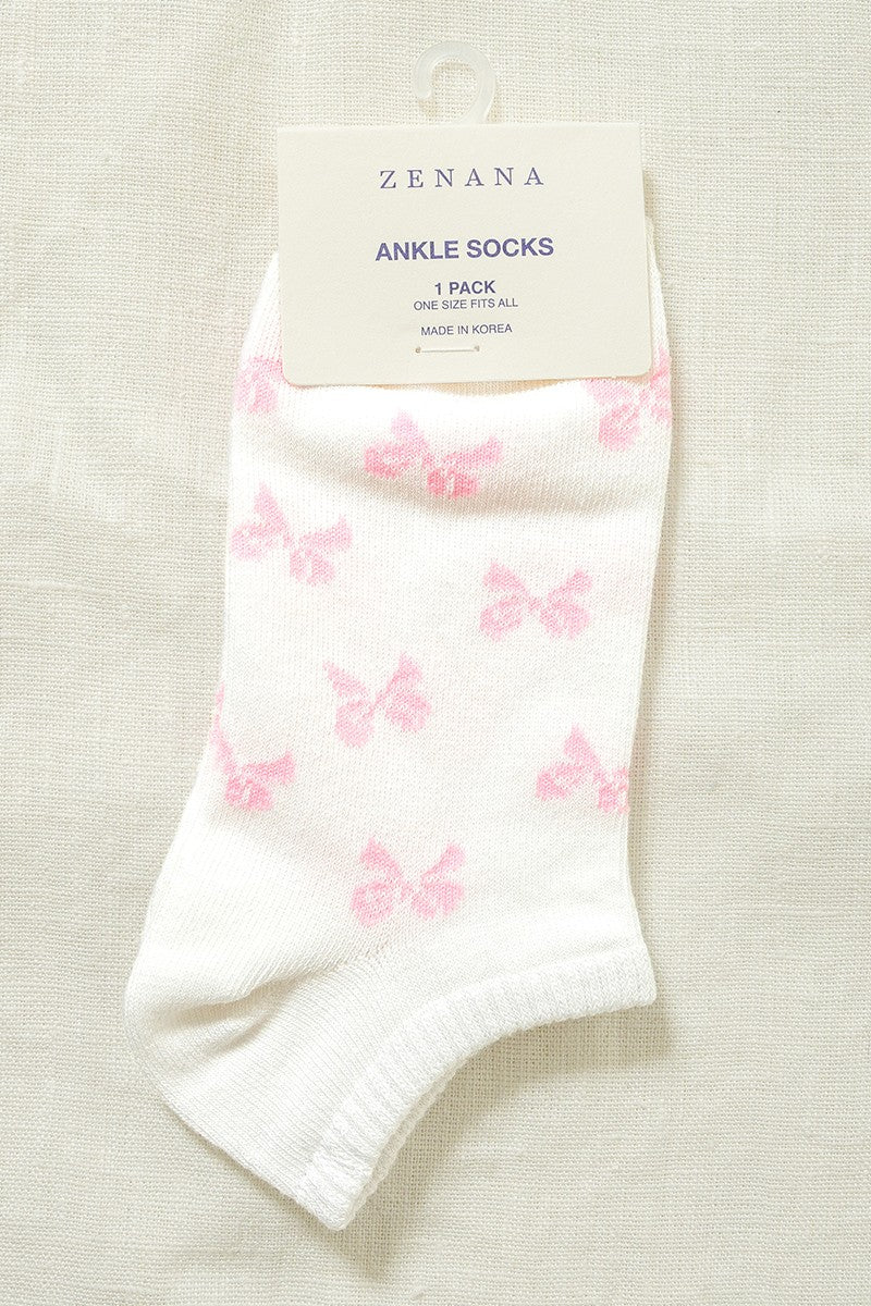 Bow Printed Ankle Sock