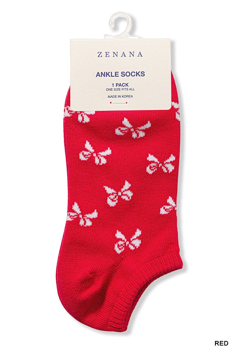 Bow Printed Ankle Sock