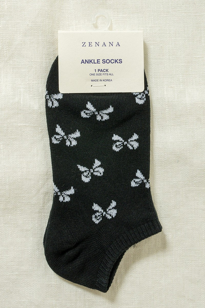 Bow Printed Ankle Sock