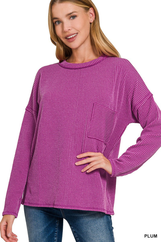 Melanie Ribbed Long Sleeve With Pocket