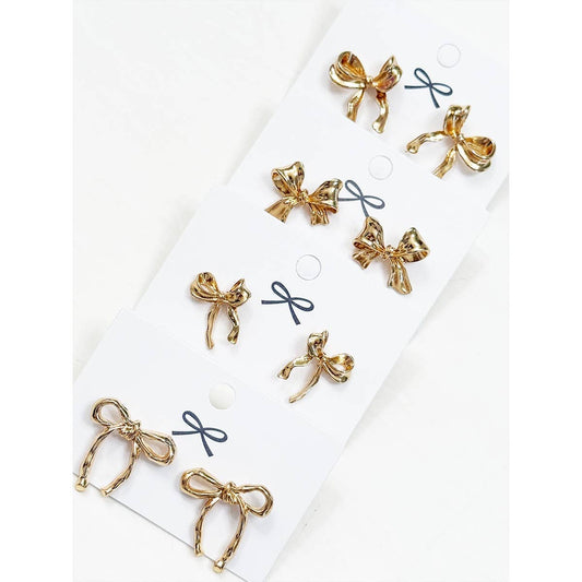 4-Kind Pretty Gold Bow Earrings