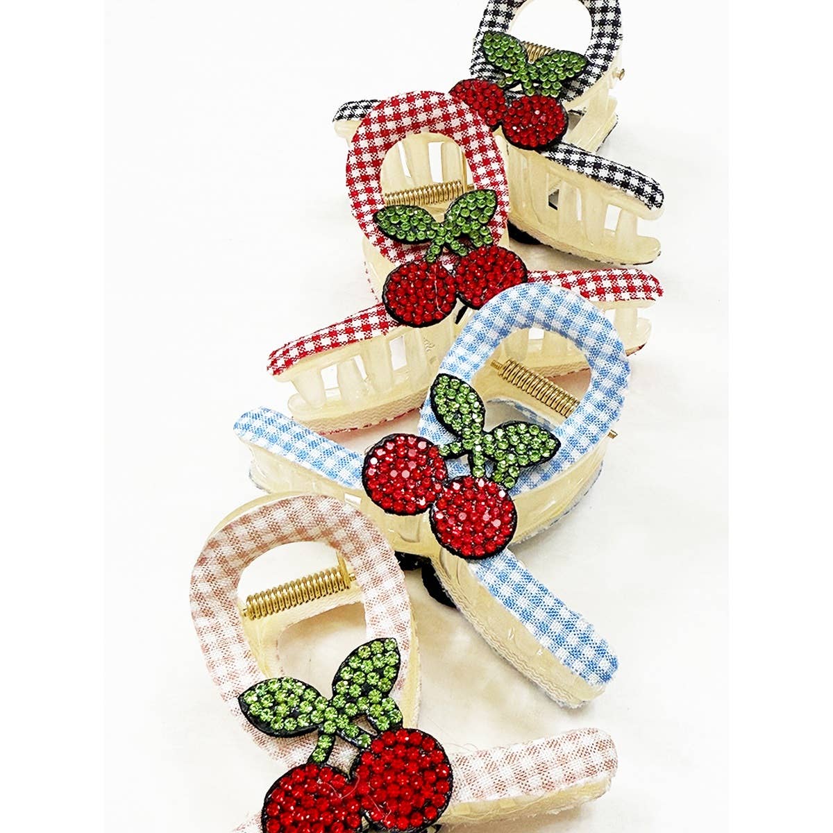 Cherry Patch on Gingham Fabric Hair Claw