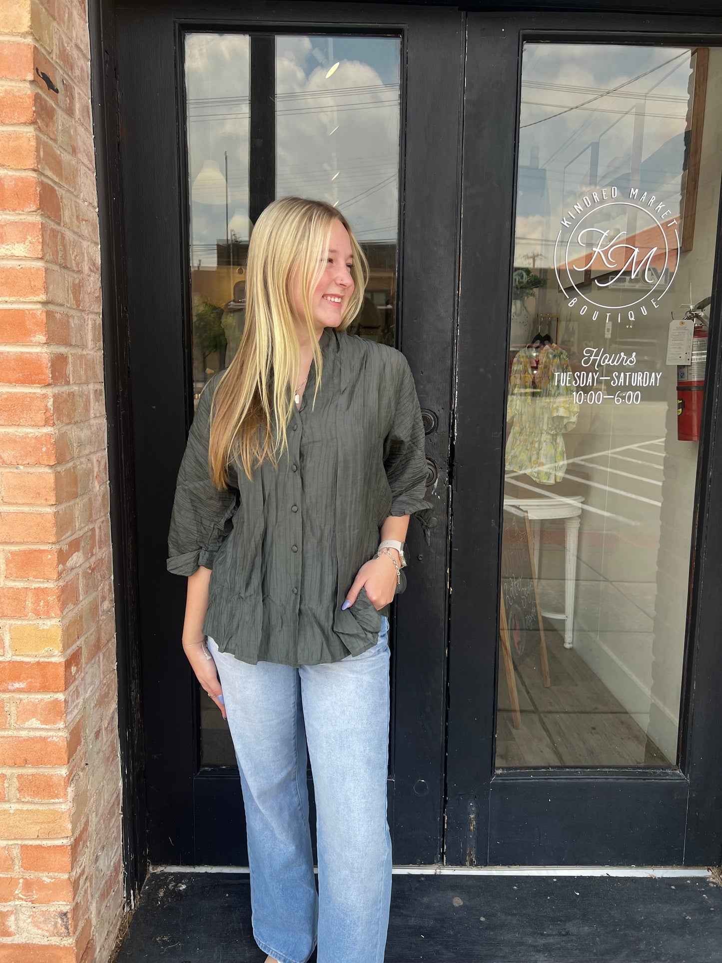 Jade Seaweed Pleated Top