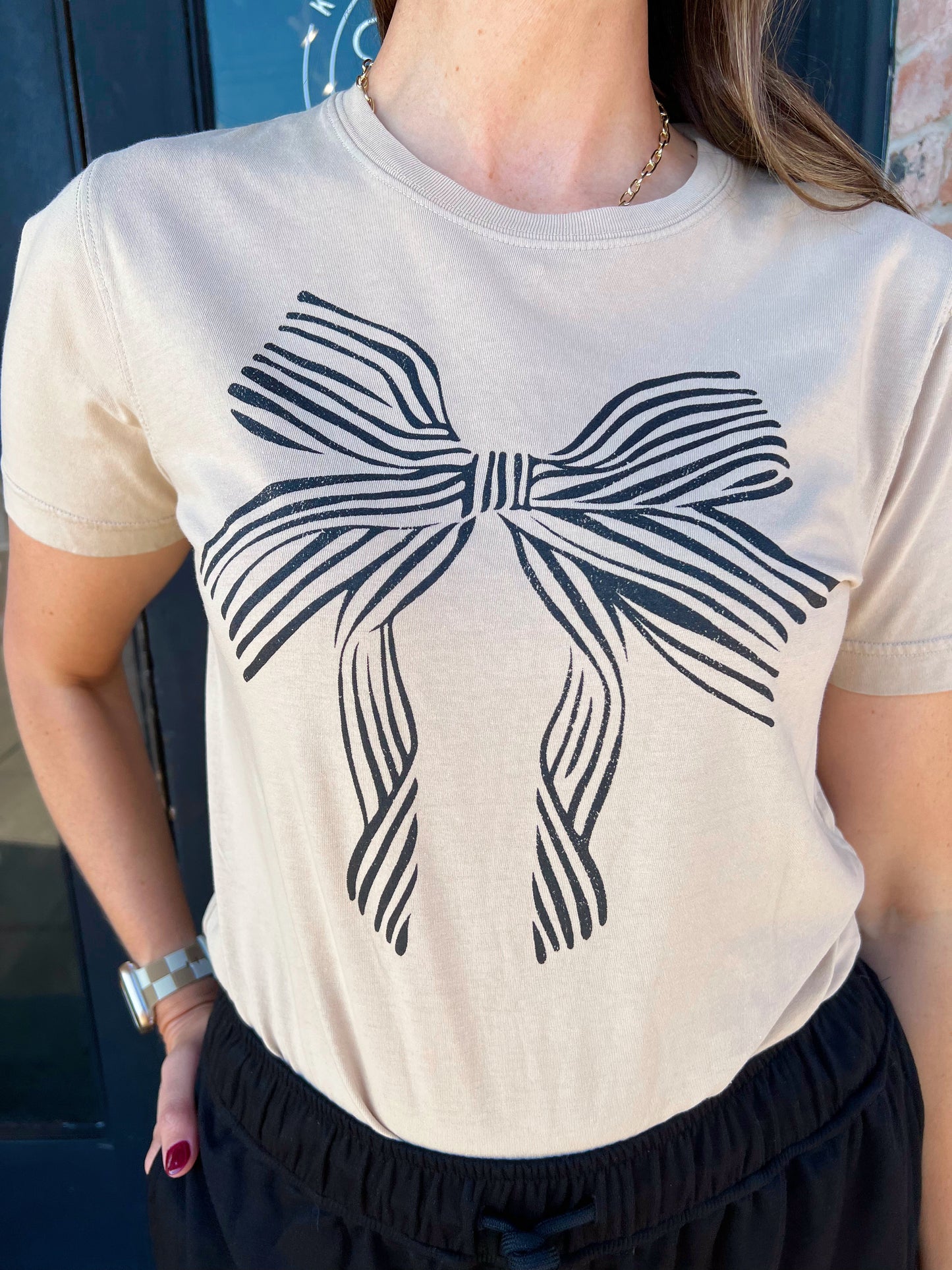 Mina Tan Bow Graphic Tee