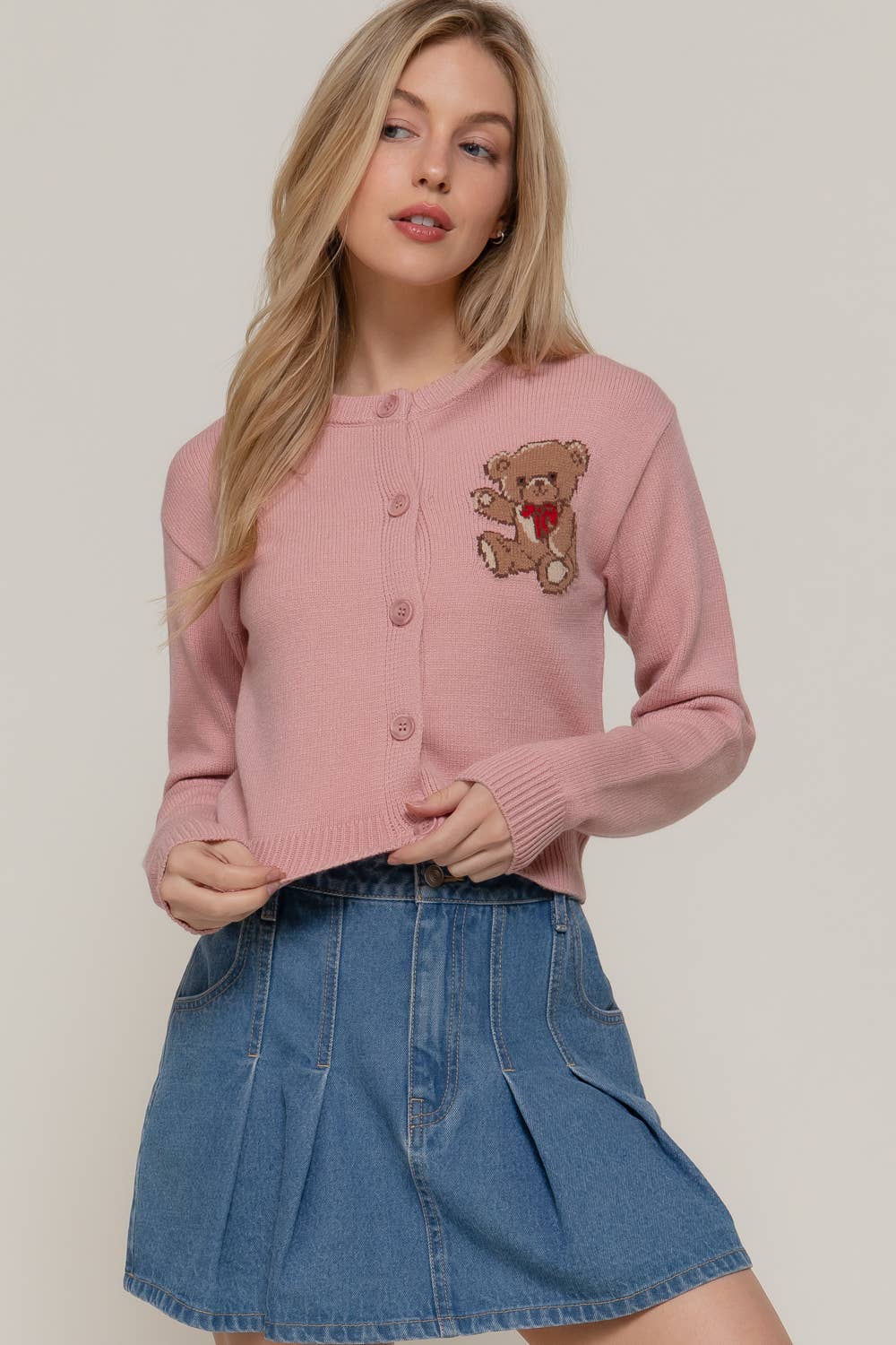 Katie Round Neck Embroidery Sweater Cardigan