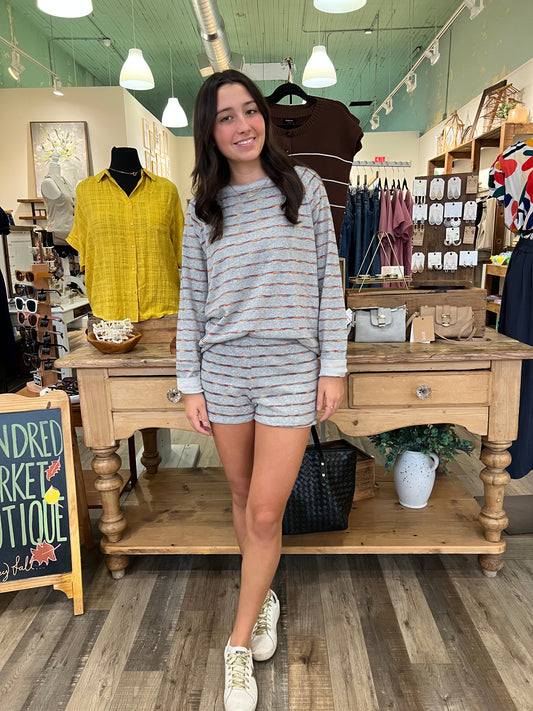 Vanessa Grey Stripe Lounge Shorts - Set