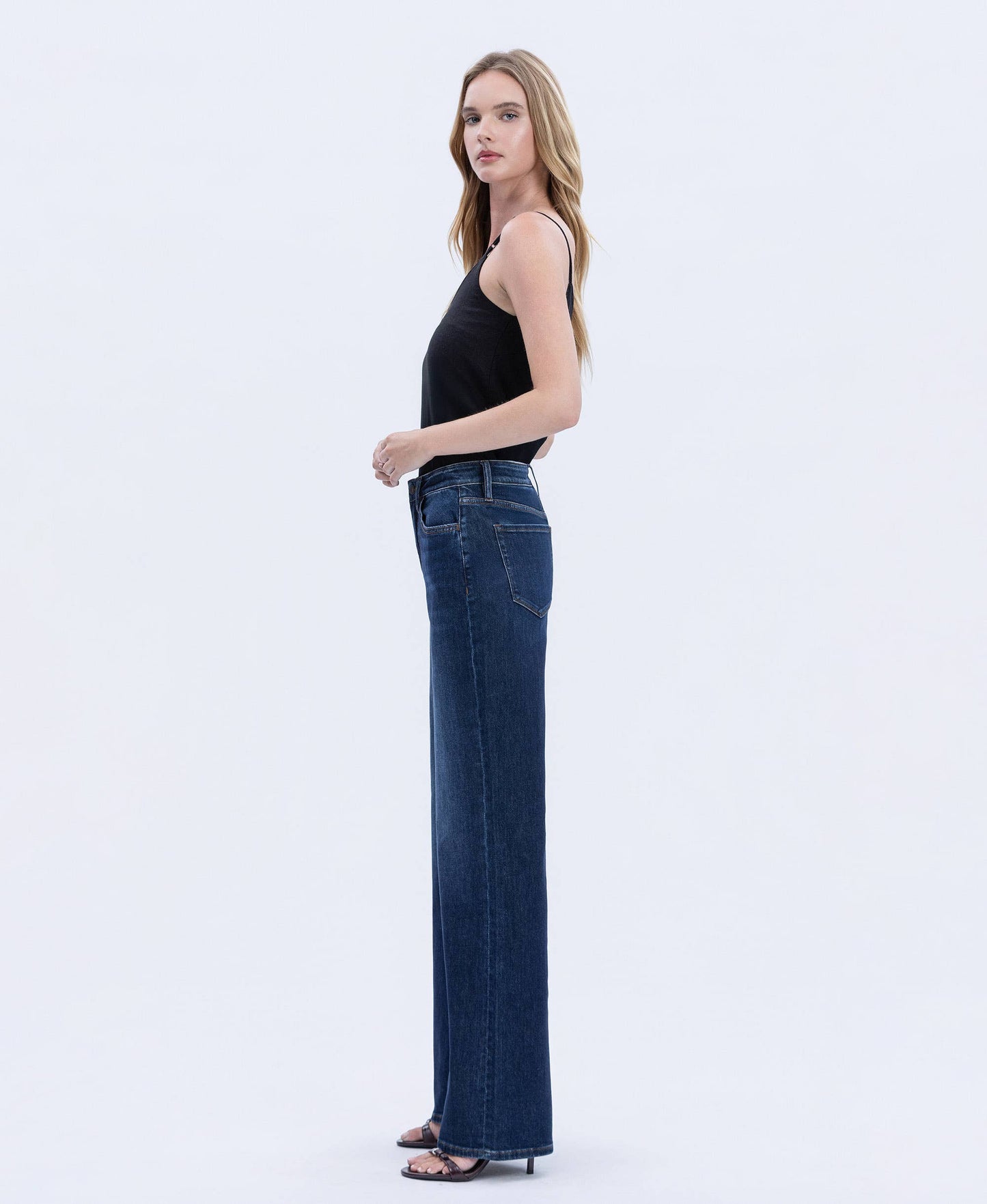 SUPER HIGH RISE FULL LENGTH DARK WASH WIDE JEANS T6937