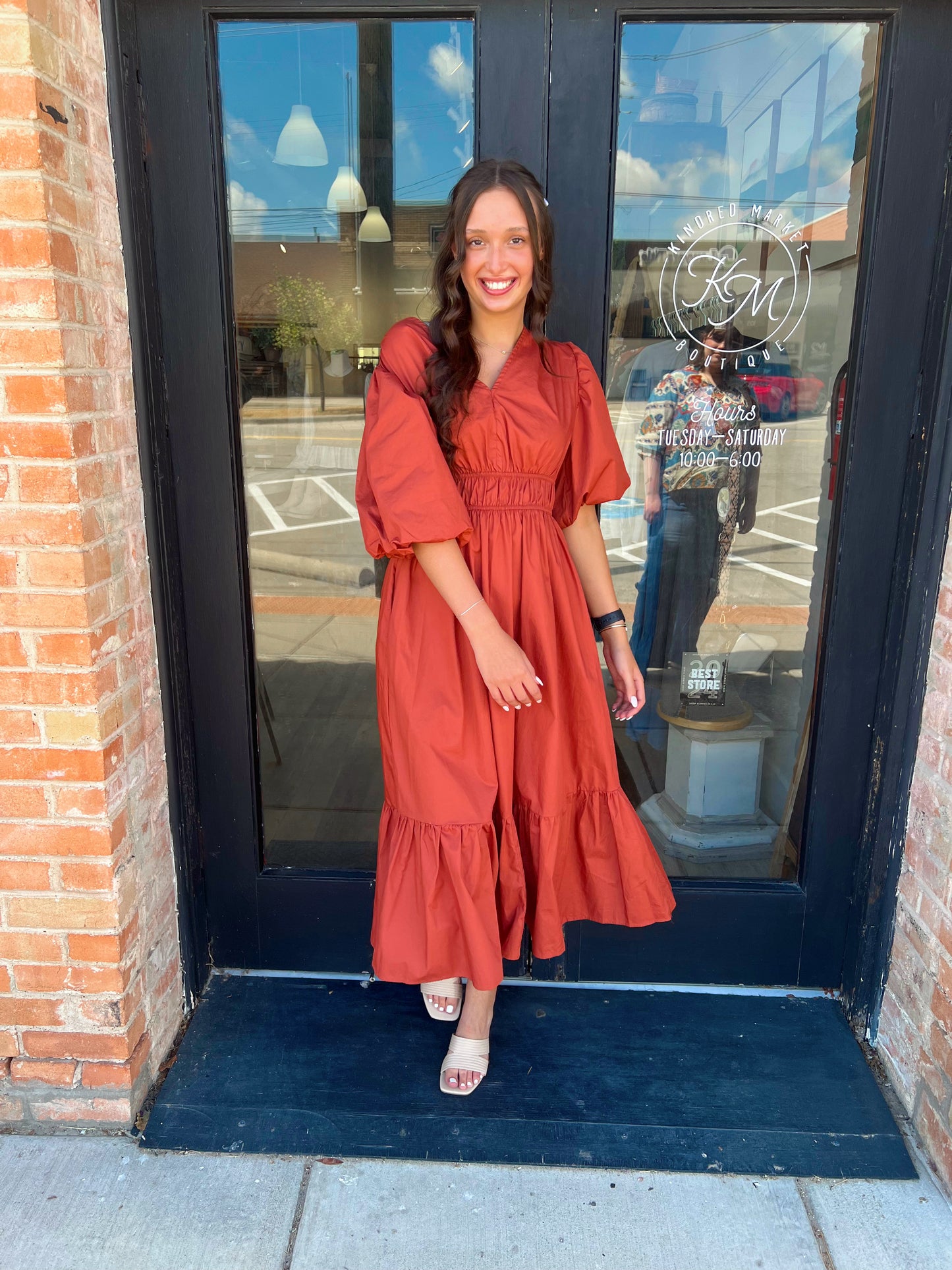 Willow Cinnamon Puff Midi Dress