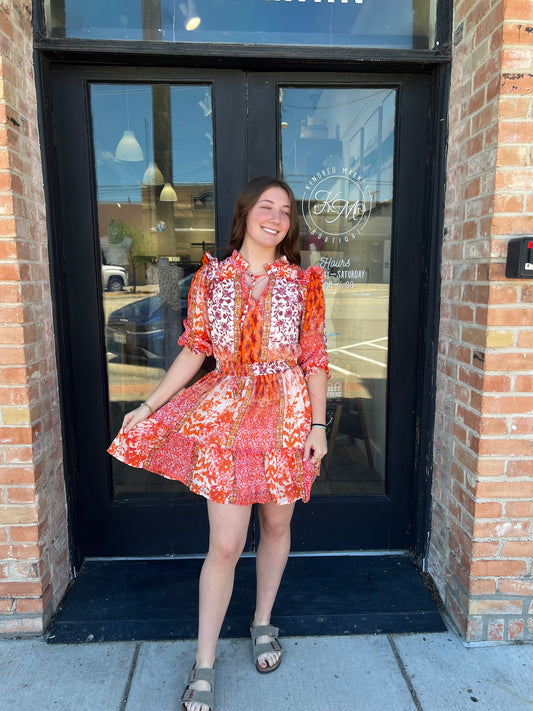 Kelly Rust Patterned Mini Dress