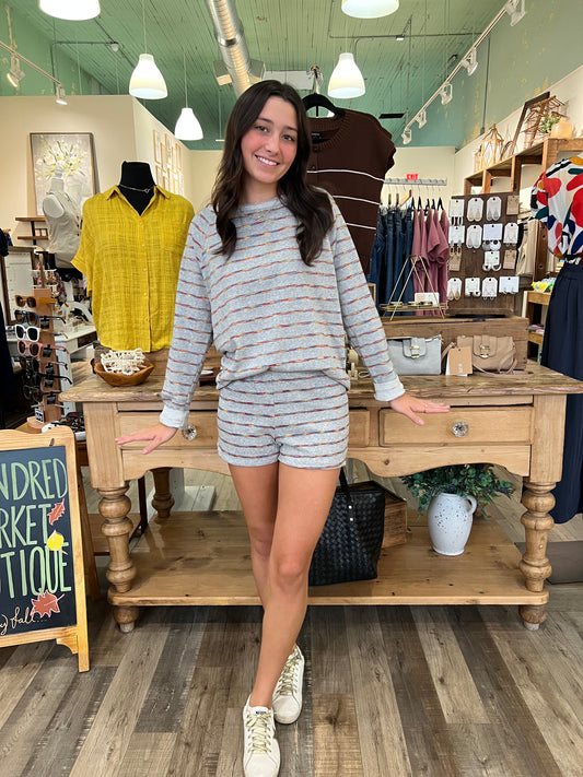 Vanessa Gray Stripe Sweater - Set