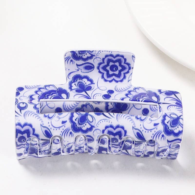 VINTAGE PORCELAIN STYLE RECTANGLE HAIR CLAW CLIPS