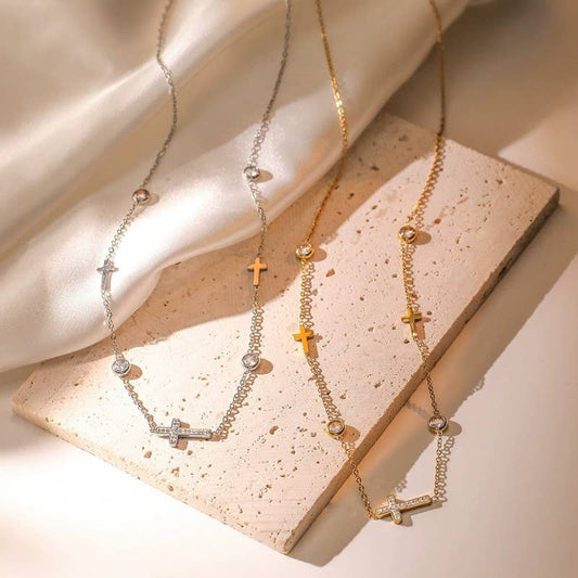 18K STAINLESS STEEL TARNISH FREE CROSS NECKLACE