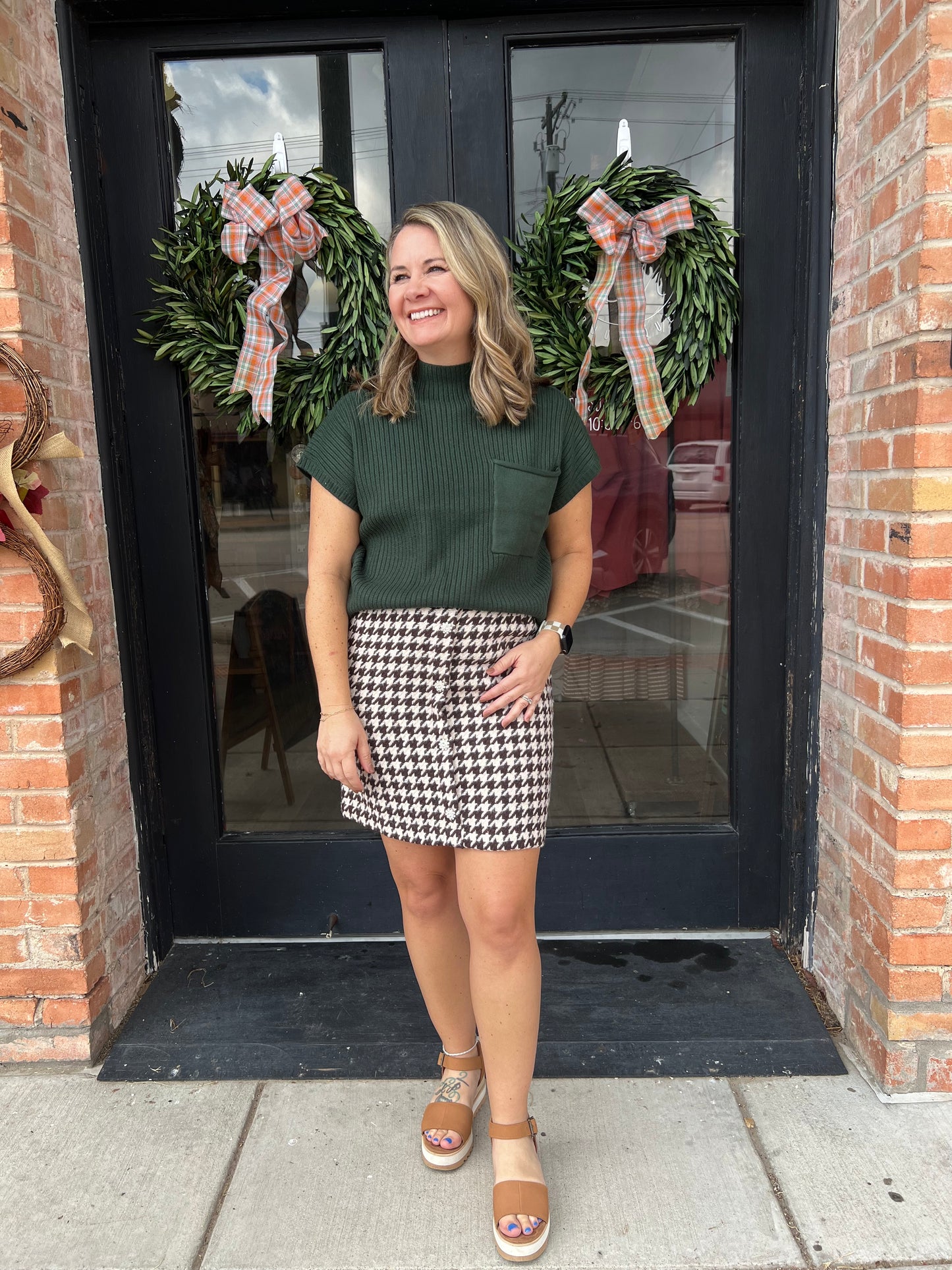 Aster Brown Houndsooth Mini Skirt