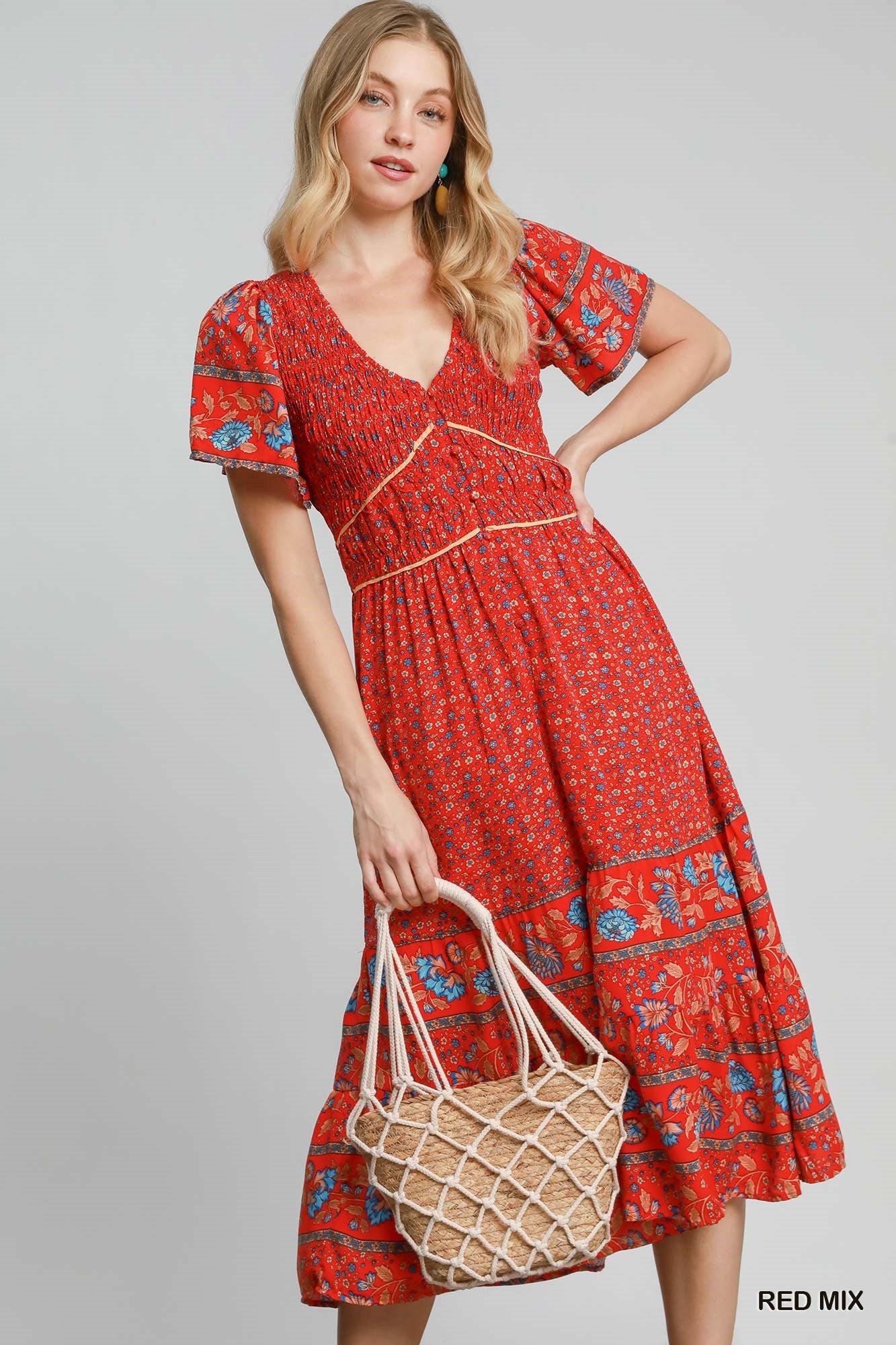 Eliza Red Floral Midi Dress