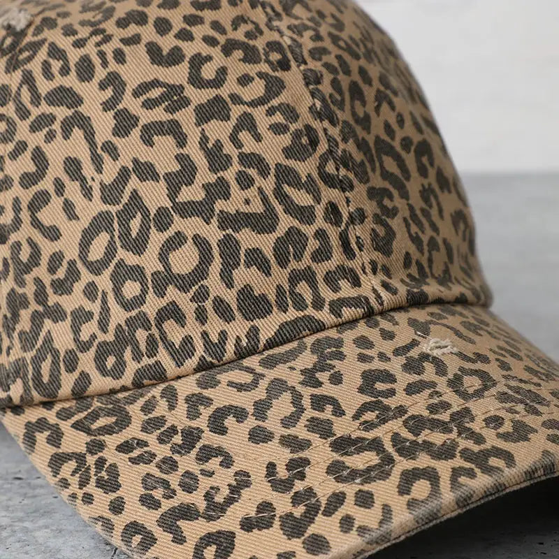 Leopard Distressed Cotton Baseball Cap