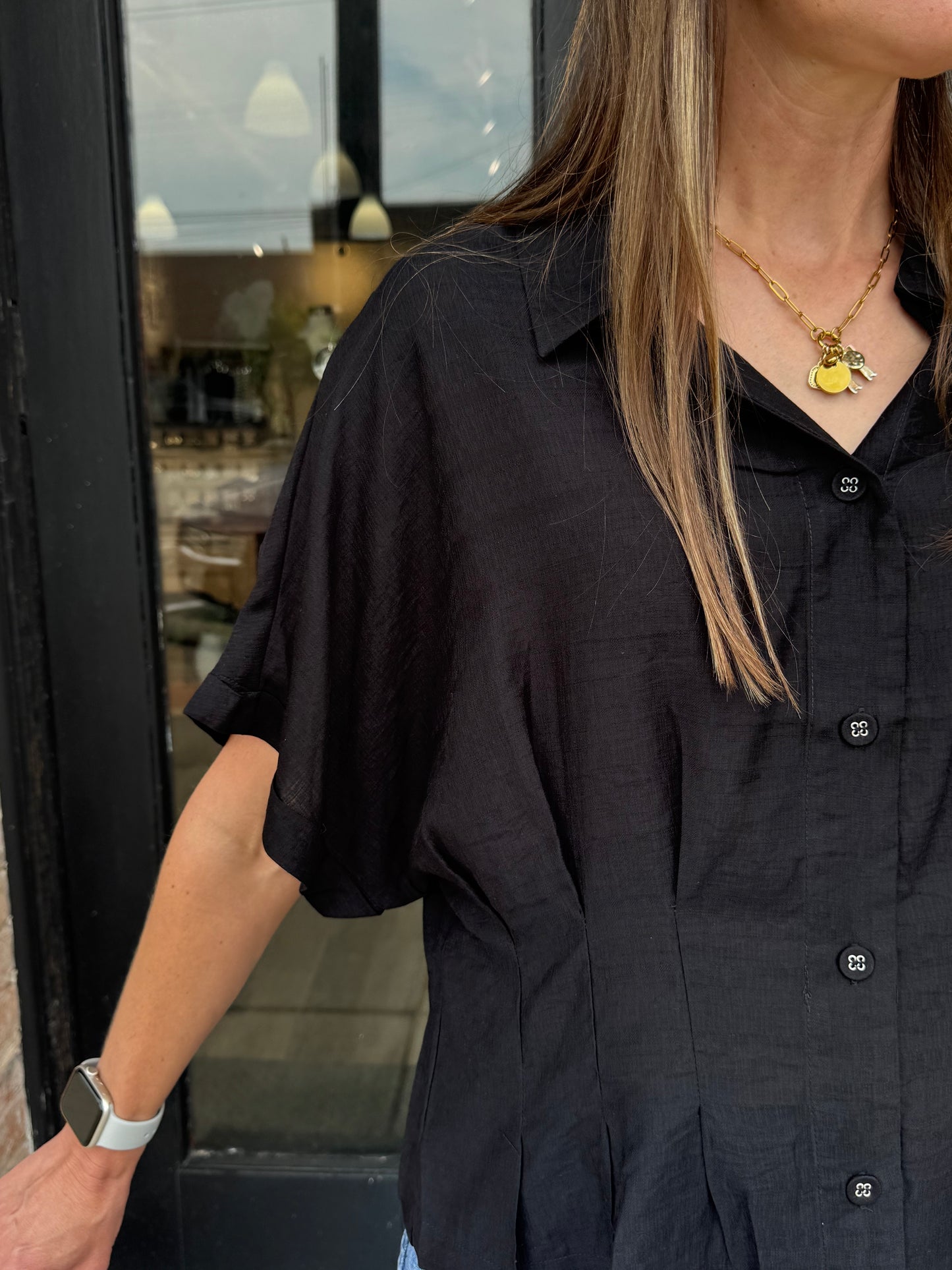 Lisa Pleated Button Down Top