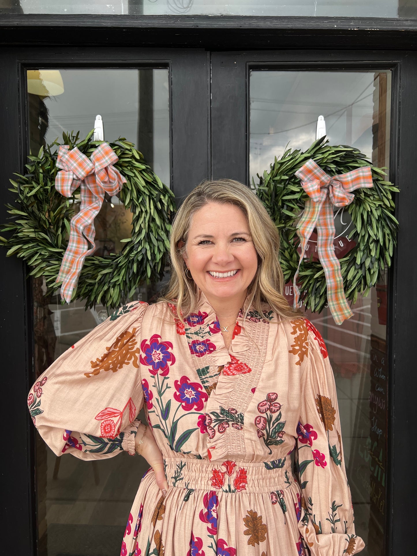 Kindell Tan Floral Midi Dress