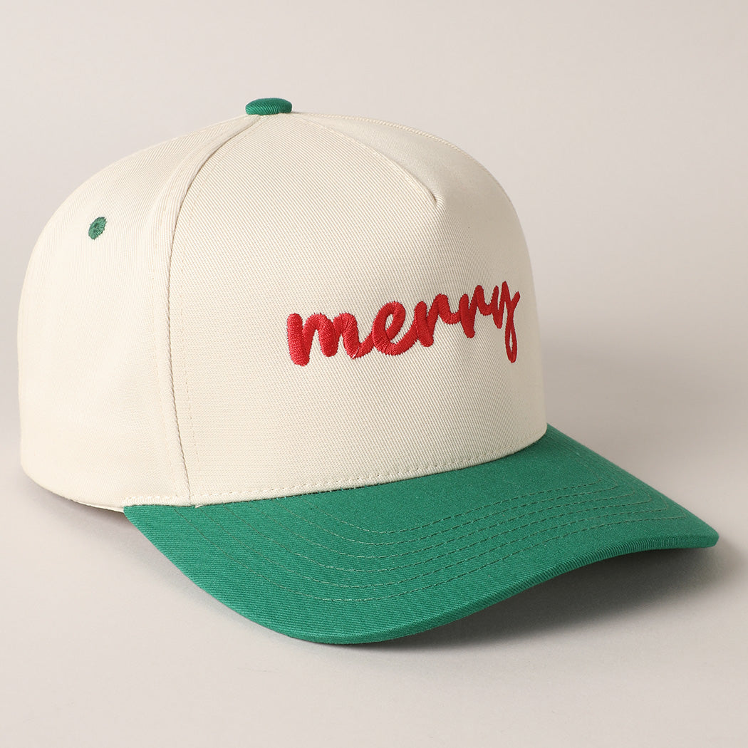 Merry Text Embroidery Canvas Baseball Cap