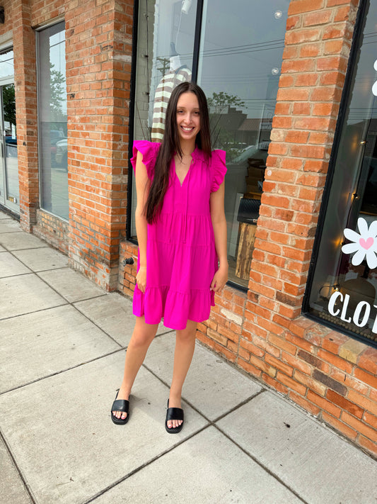 Tessa Hot Pink Tiered Mini Dress