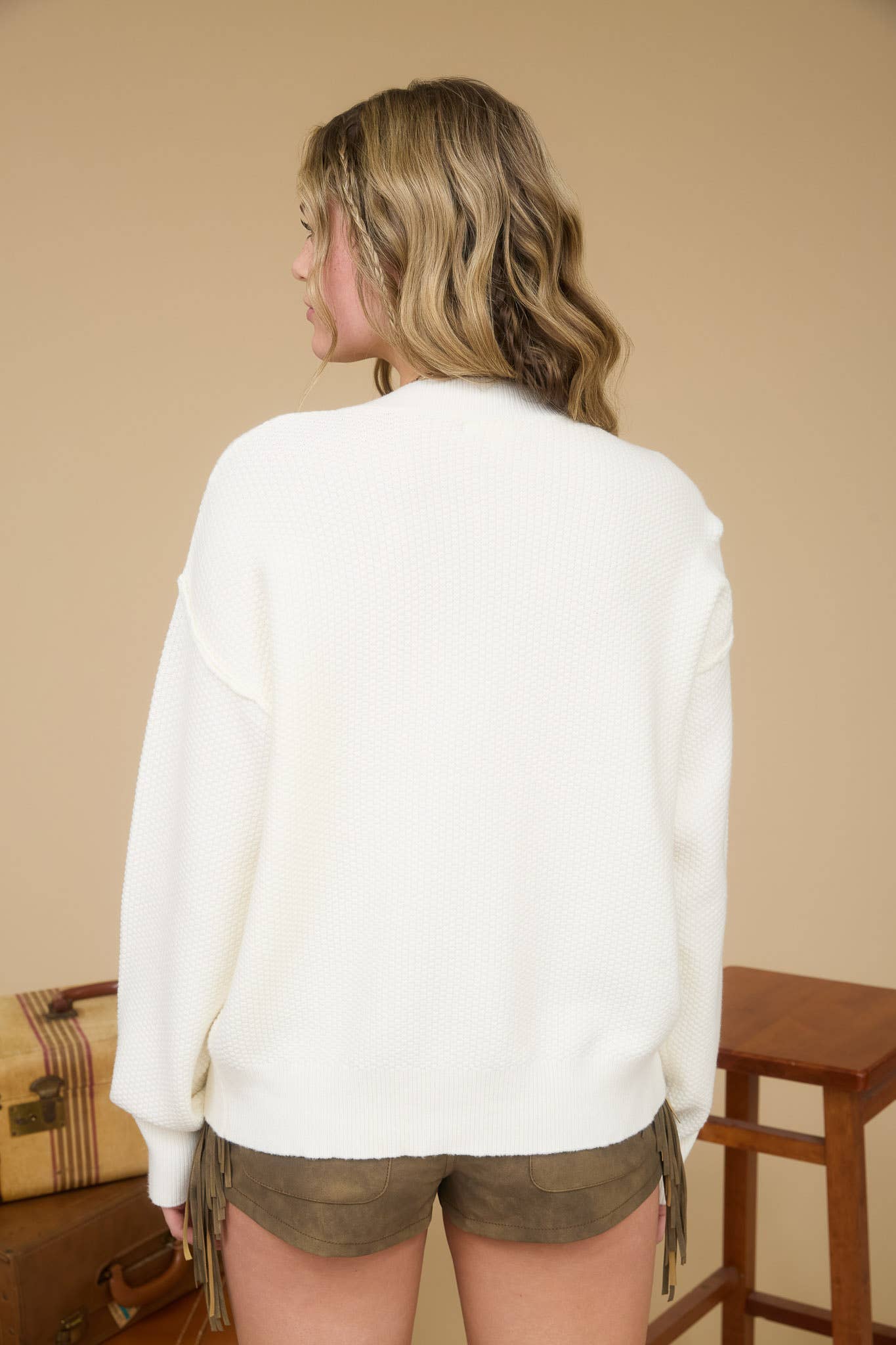 CLOE EXPOSED SEAM BUTTON DOWN KNIT CARDIGAN