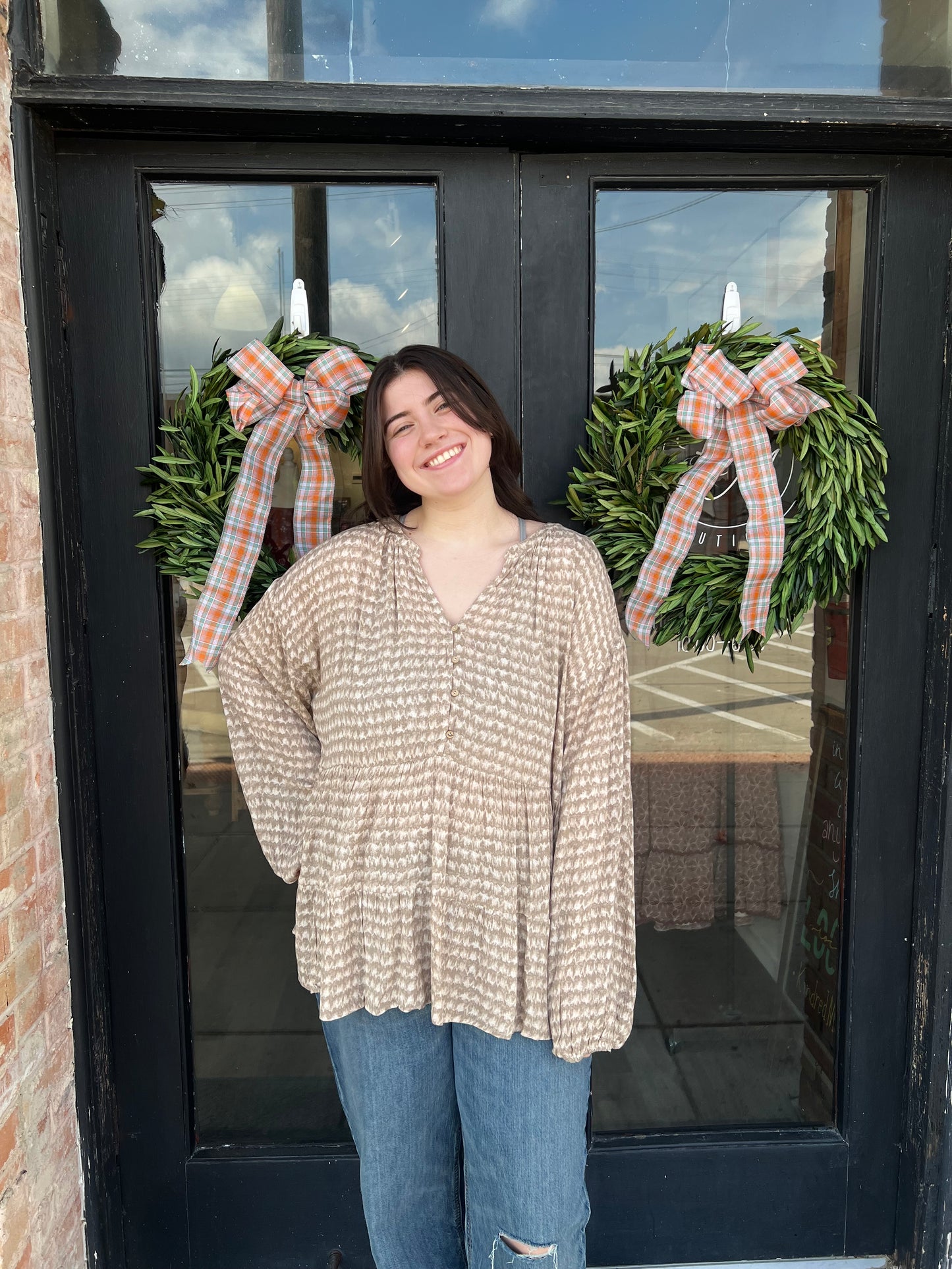 Mary Plus Taupe Babydoll Blouse