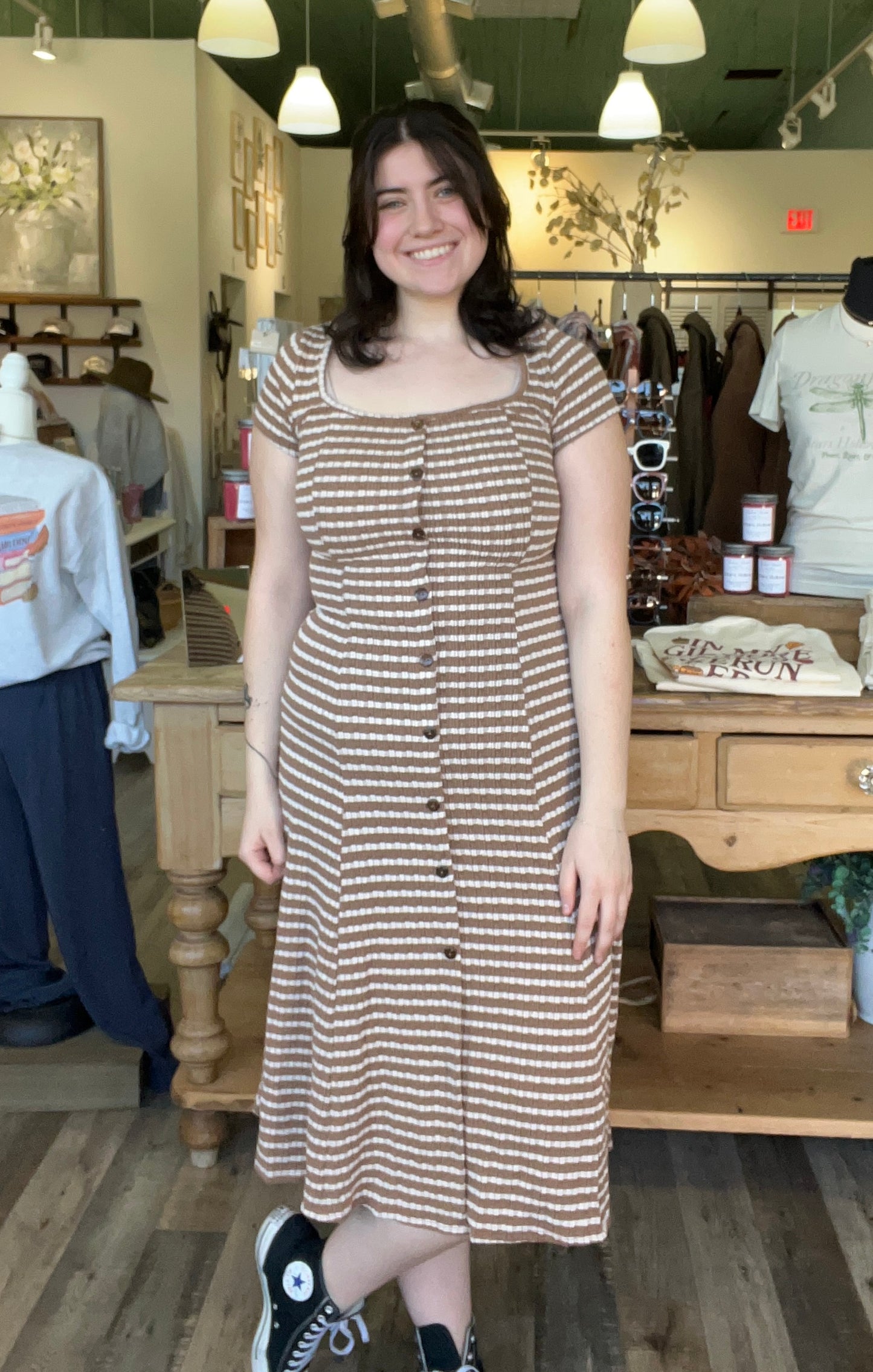 Grace Taupe Stripe Maxi Dress