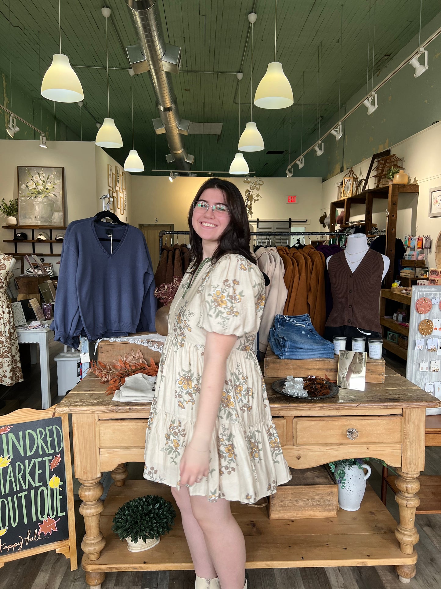 Autumn Brown Floral Mini Dress