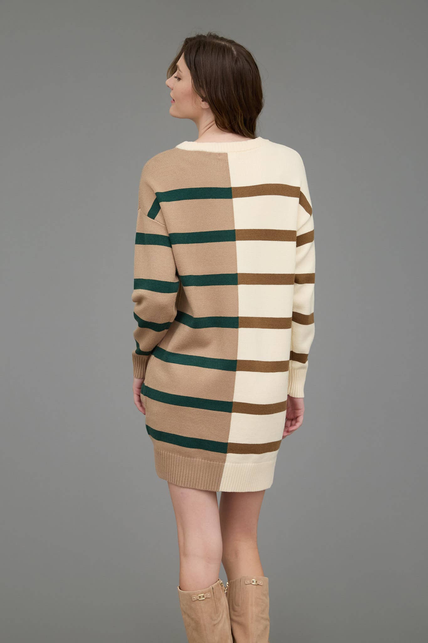 KIM STRIPE COLORBLOCK LONG SLEEVE MINI SWEATER DRESS