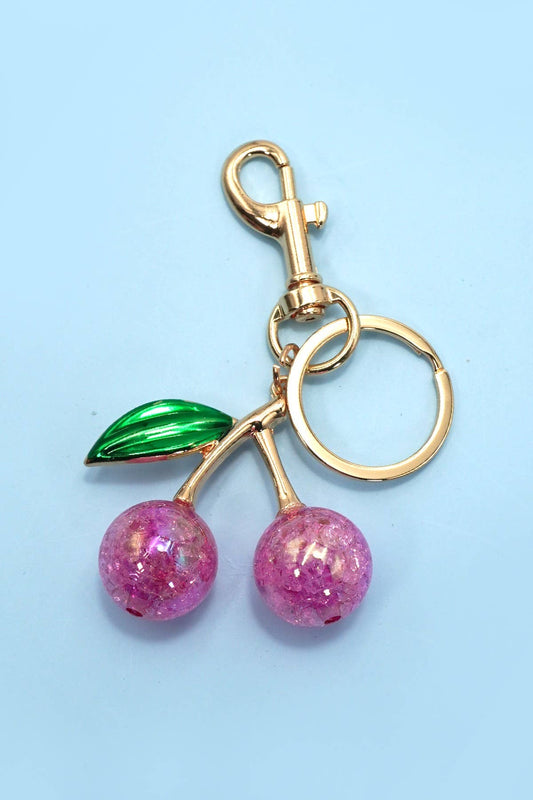 PEARLIE CHERRY DROP WITH LEAF KEYCHAIN BAG CHARM | 40KC143