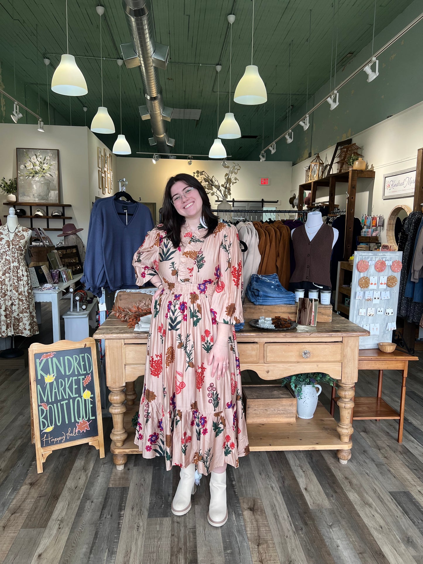 Kindell Tan Floral Midi Dress