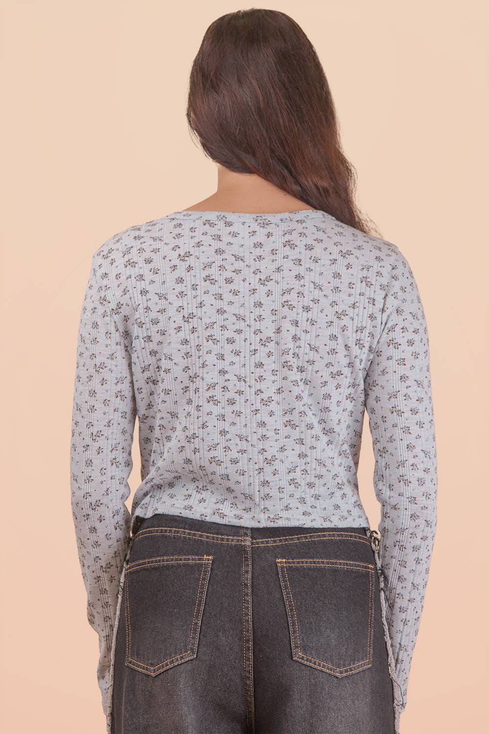 -Printed Button Down Knit Cardigan Top