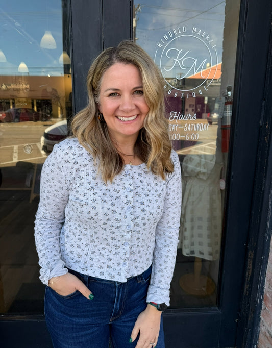 -Printed Button Down Knit Cardigan Top