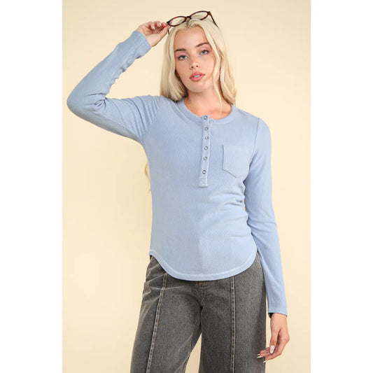 Norah Ribbed Half Button Top