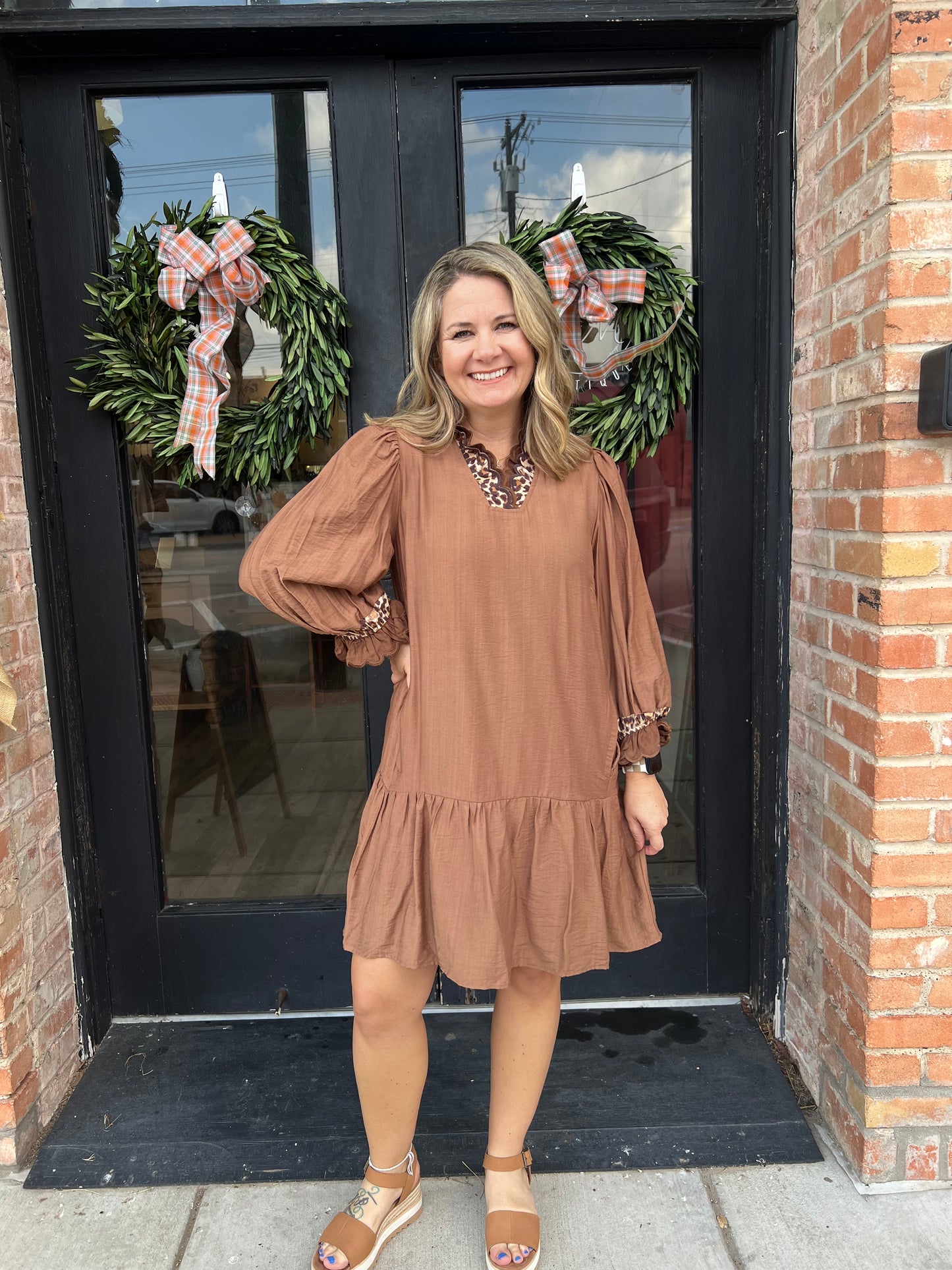 Lili Brown Ruffle Mini Dress