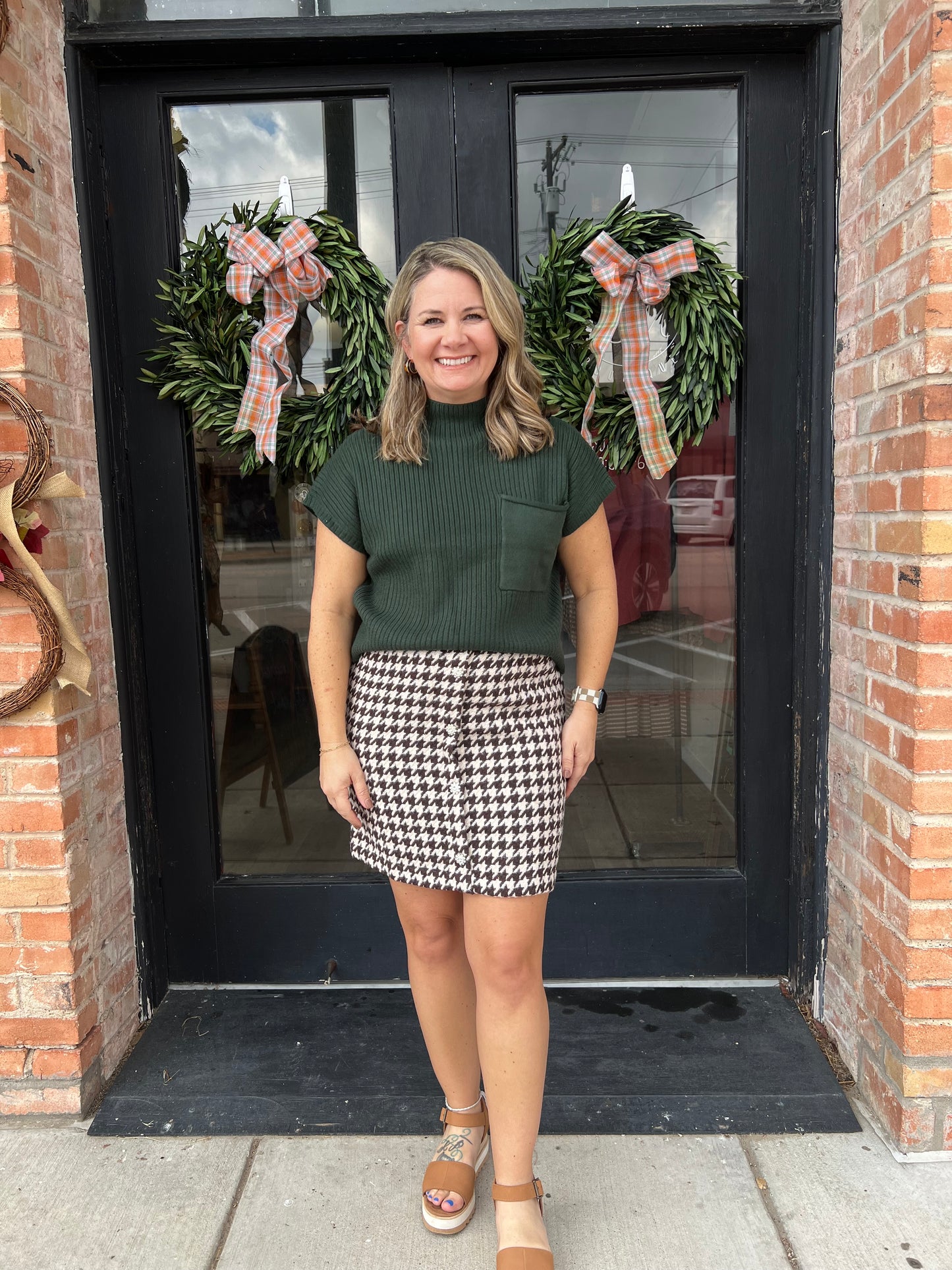 Aster Brown Houndsooth Mini Skirt