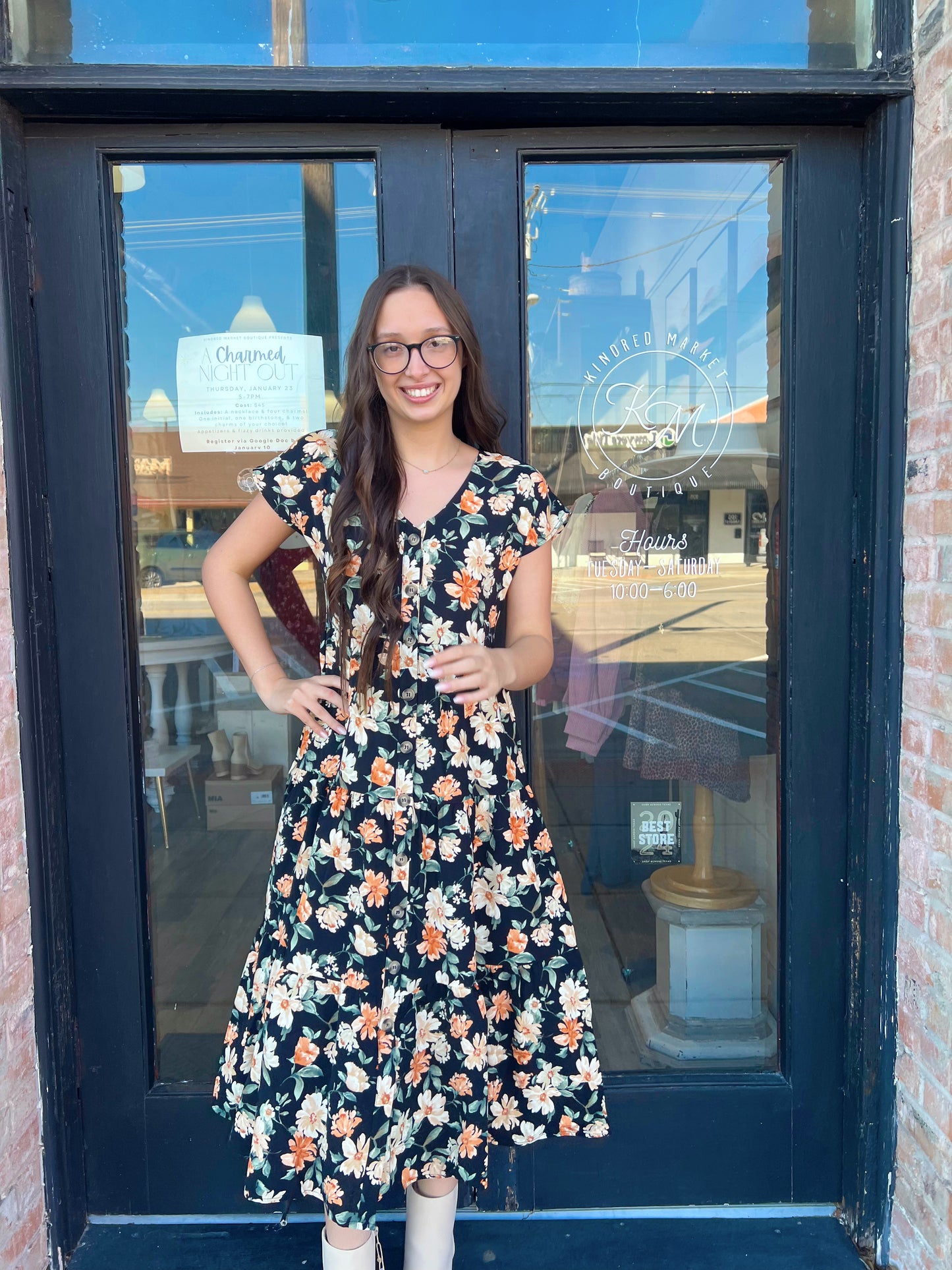 Presley Navy Floral Midi Dress