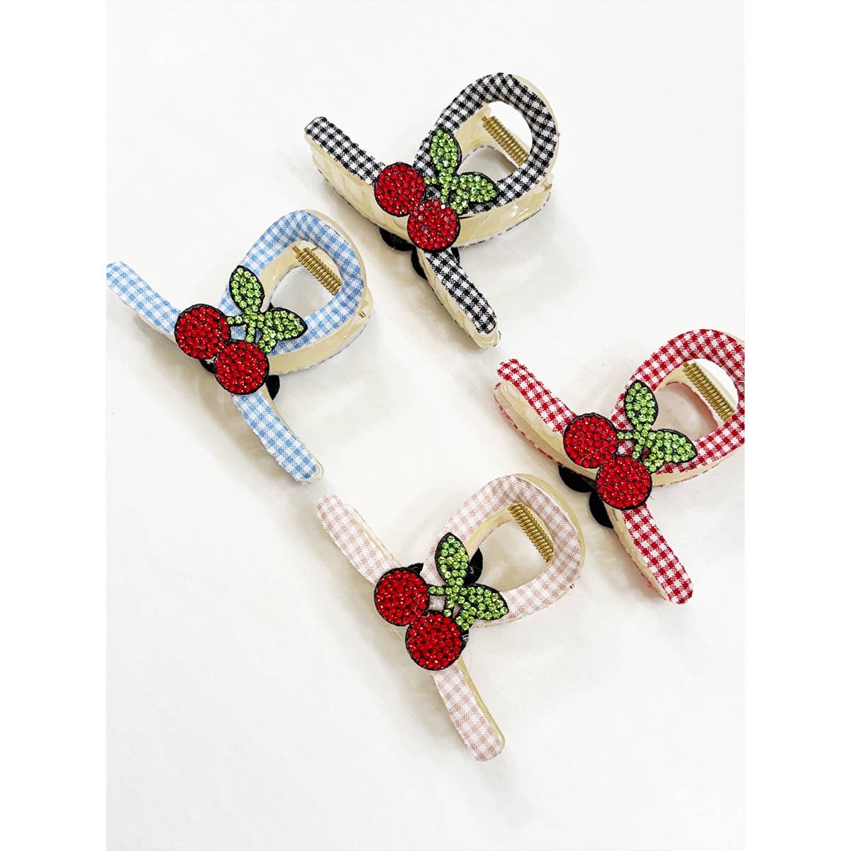 Cherry Patch on Gingham Fabric Hair Claw