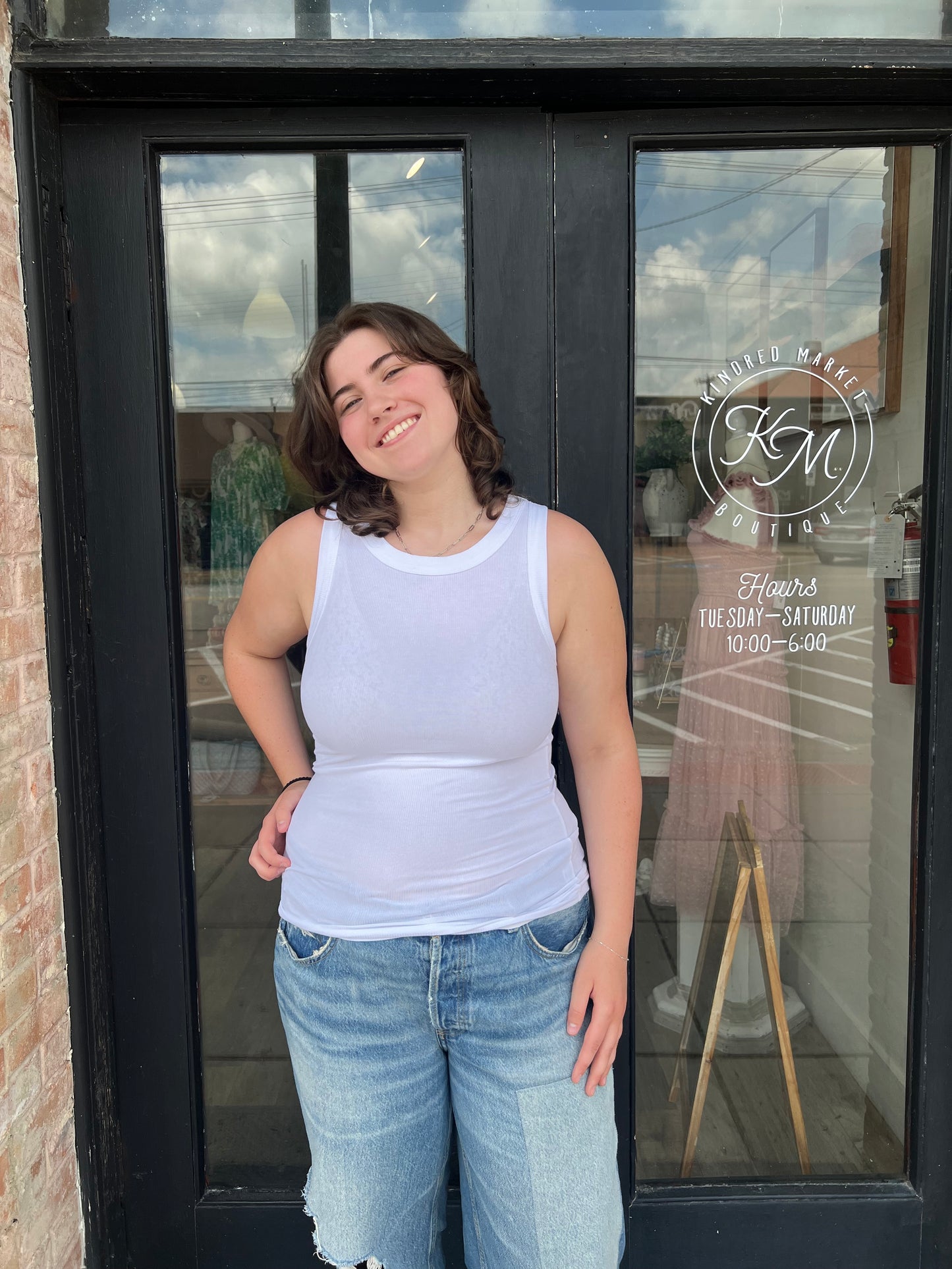 Elise White Ribbed Tank Top