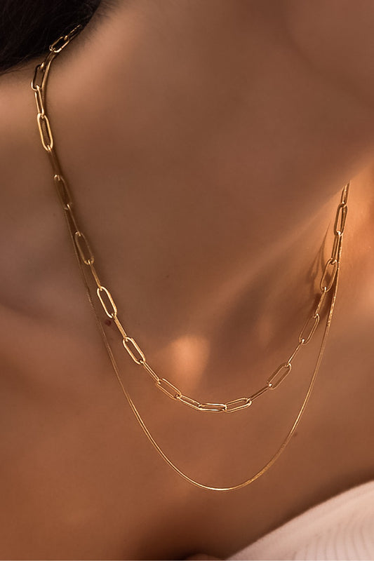 Dainty Gold Plated Paperclip Chain Multi Layer Necklace