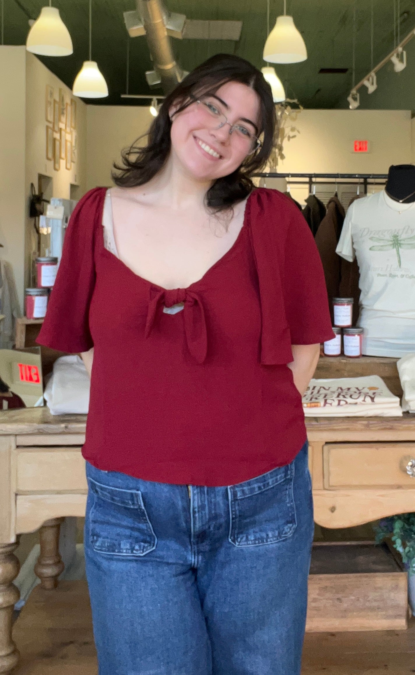 Maddie Red Front Tie Blouse