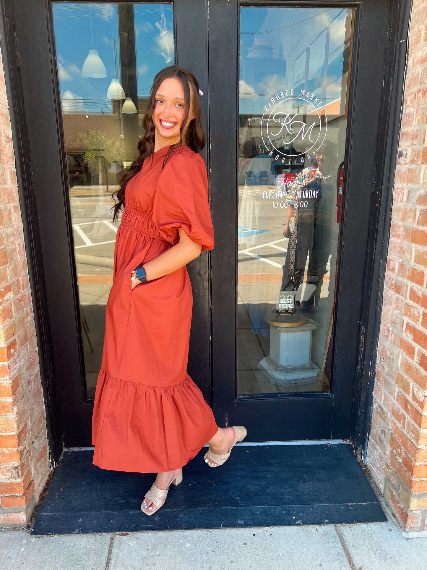 Willow Cinnamon Puff Midi Dress