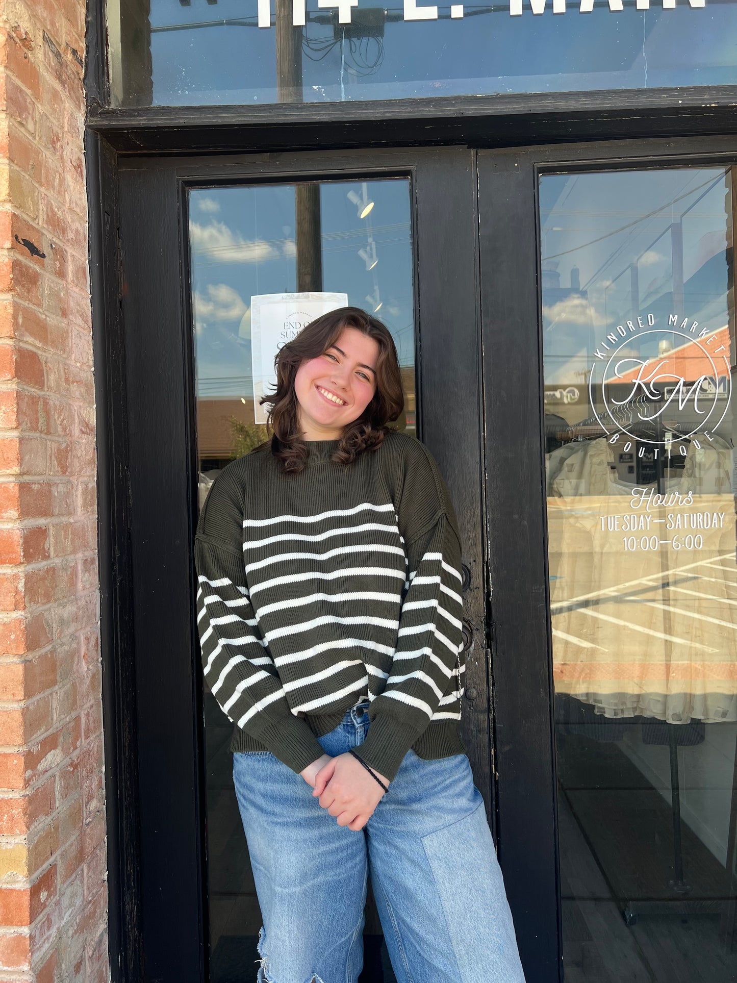 Aspen Olive Oversized Stripe Sweater