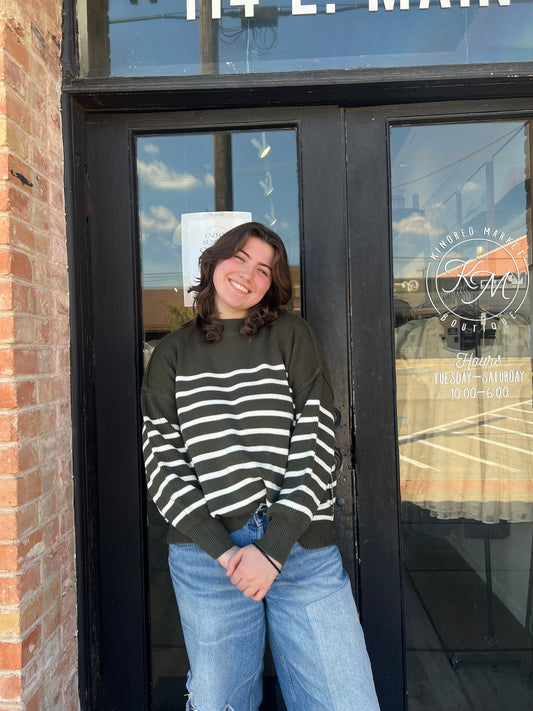 Aspen Olive Oversized Stripe Sweater