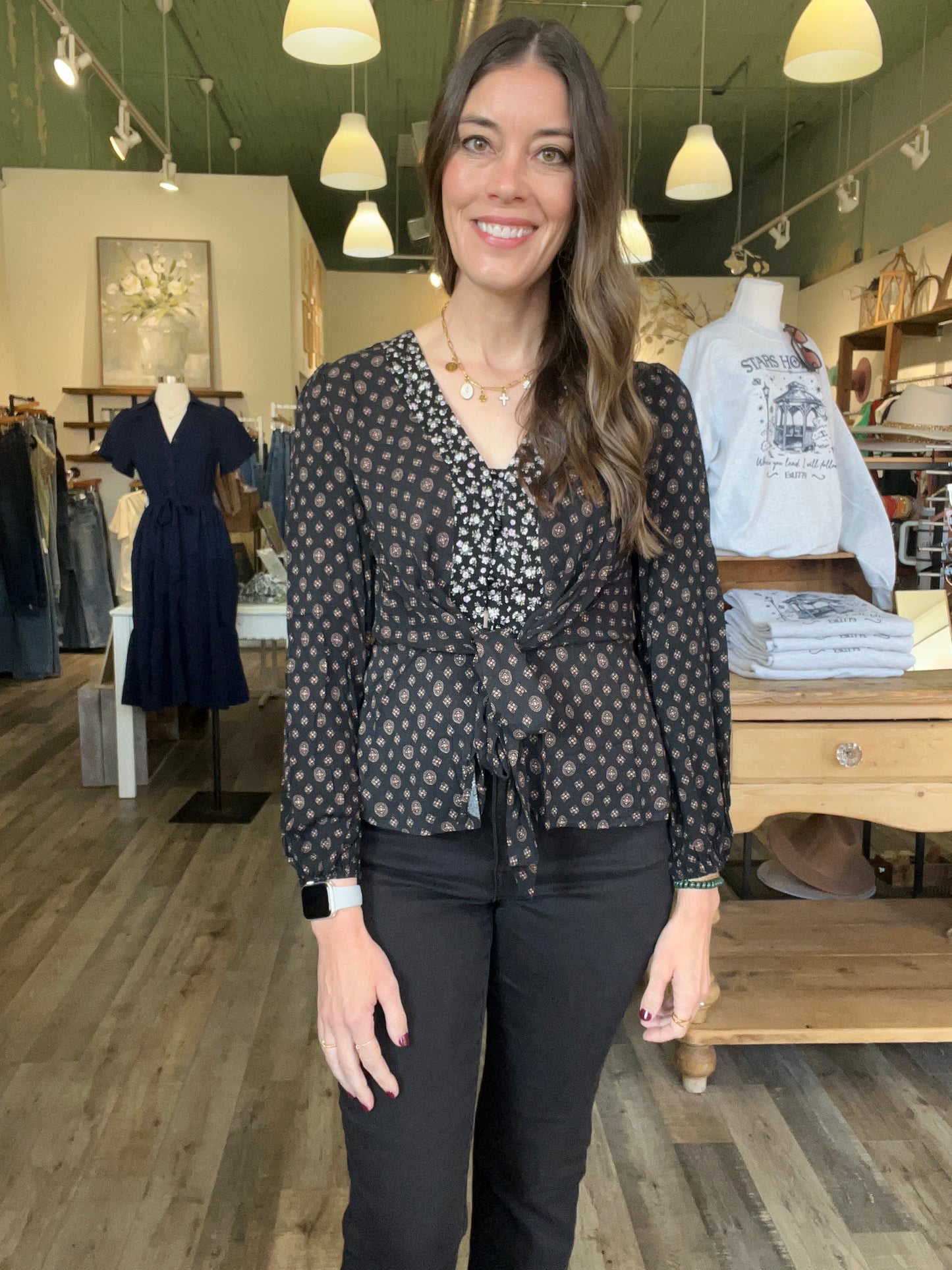 Linda Black Floral Tie Top