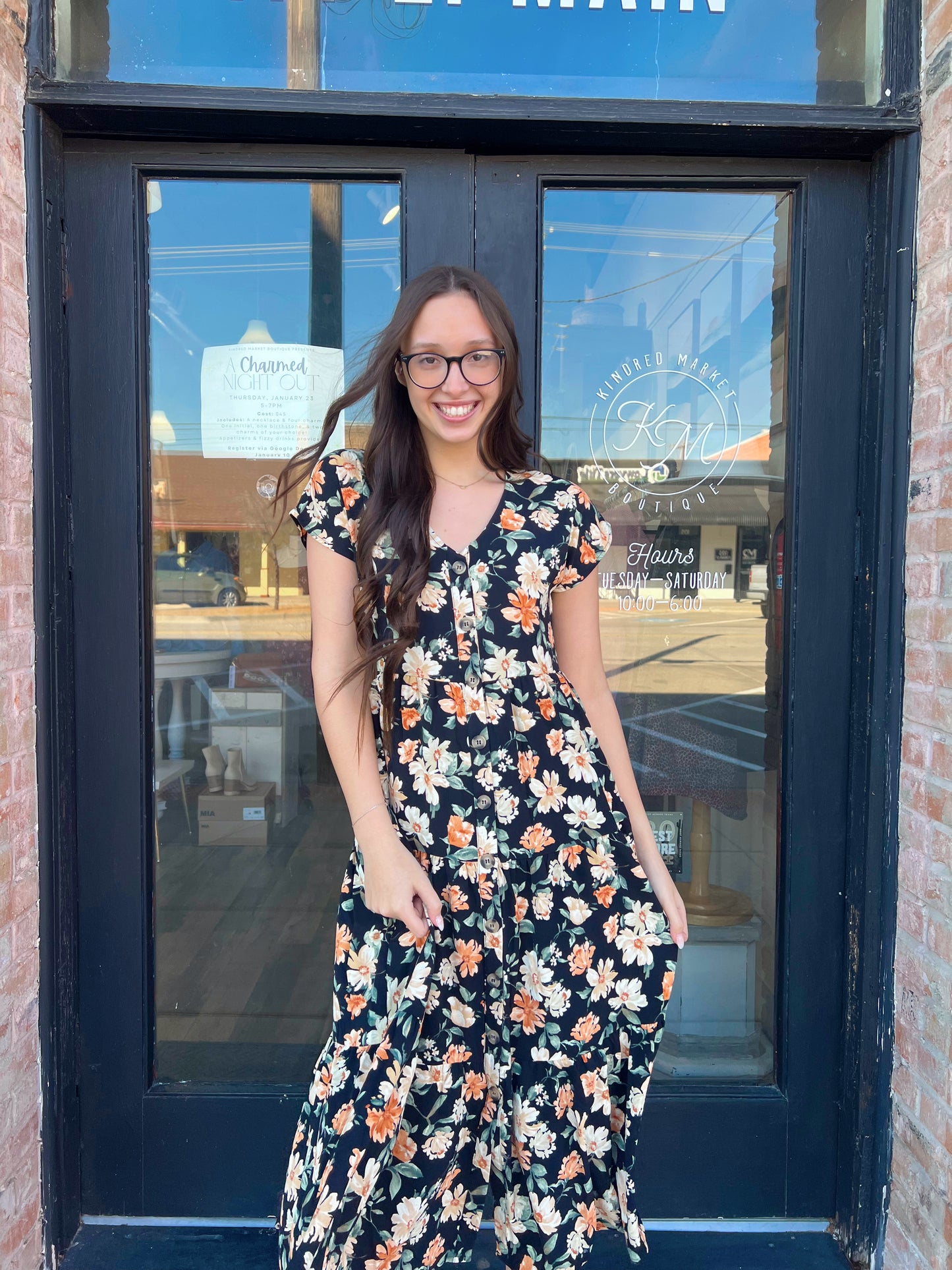 Presley Navy Floral Midi Dress