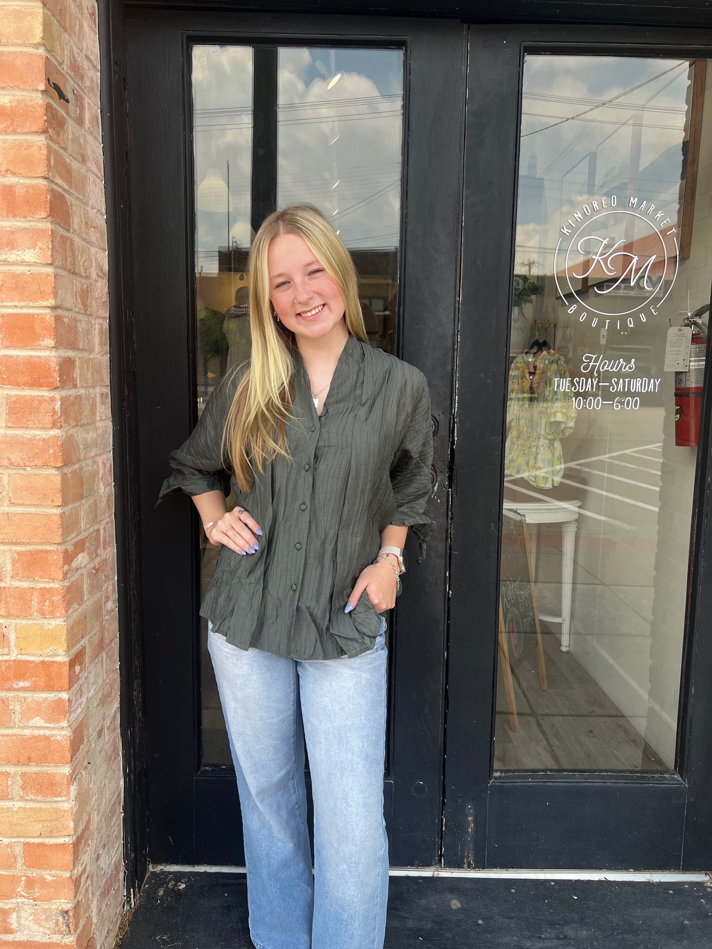 Jade Seaweed Pleated Top