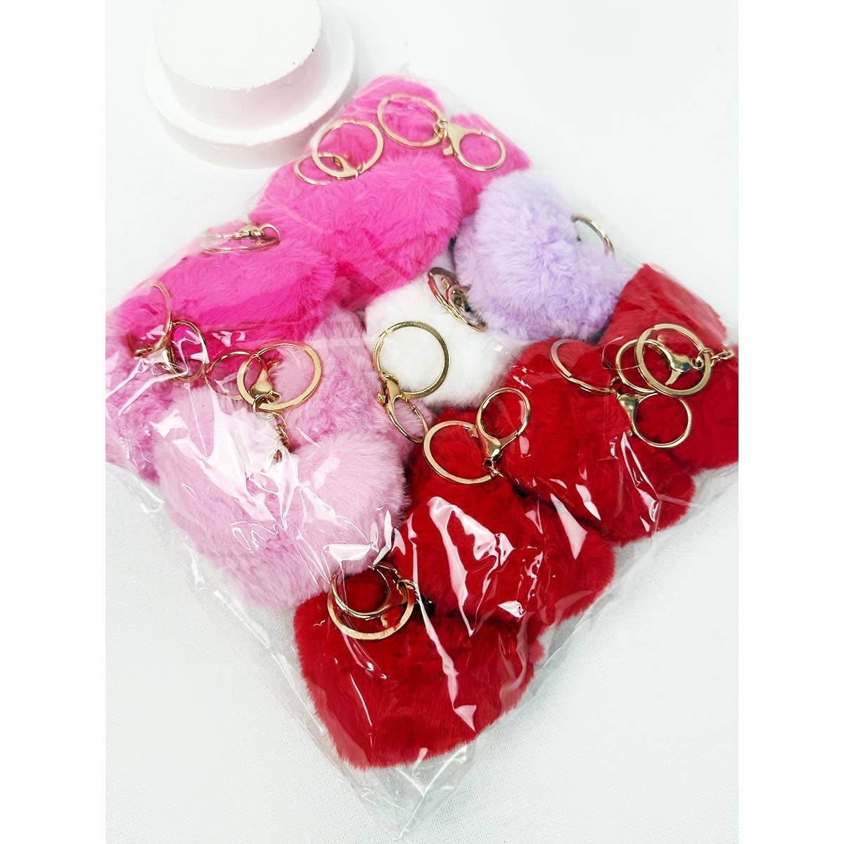 Heart Shape Faux Fur Pom Pom Keychain