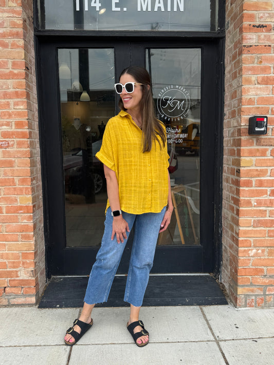 Matilda Honey Yellow Button Up Blouse