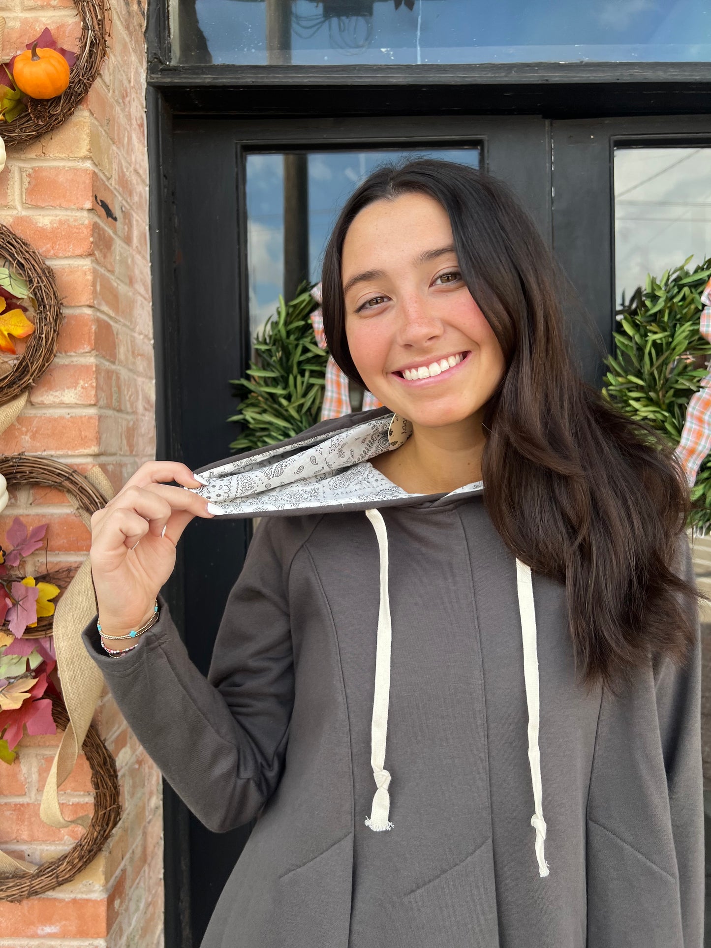 Dorcas Charcoal Pleated Hoodie